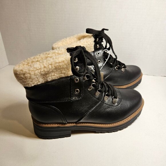NWT Universal Thread Boots Womens 9.5 Karissa Black Lace Up Ankle Faux Sherpa - Picture 2 of 11